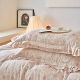 Purpdrank  Vintage French Country Rustic Style Floral Bedding Set 100% Cotton Double Layer Crinkle Yarn Duvet Cover Bed Sheet Pillowcases