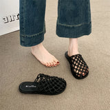 Purpdrank  Krazing Pot Plus Size Weave Med Heels Concise Slingback Mules Summer Sandals Dating Breathable Vacation Comfort Women Slippers