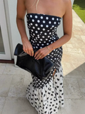 Purpdrank  Summer New Strapless High Waist Evening Dress Elegant Lady Ruffles Split Party Dresses Fashion Polka Dot Printed Tube Tops Dress