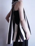 Purpdrank  Chic V-neck Backless A-line Stripe Loose Vests Fashion Women Sleeveless Top 2025 Casual Holiday Female Halter Tops High Street