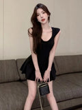 Purpdrank Fashion Sexy Backless Lace Up Black Dresses Y2k E-Girl Slim Waist Dress for Women 2025 Summer New A-line Vestidos Mujer