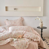 Purpdrank  Vintage French Country Rustic Style Floral Bedding Set 100% Cotton Double Layer Crinkle Yarn Duvet Cover Bed Sheet Pillowcases