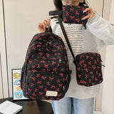 Purpdrank  3Pcs/Set Schoolbag High School Student Girl Bag Set Gentle Day Cute Floral Backpack Lazy Wind Floral Bow Backpack School Bags