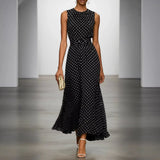 Purpdrank  Elegant Polka Dot Long Dress Women Summer Fashion Sleeveless O-neck Maxi Dresses Casual