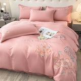 Purpdrank  Flowers Embroidery Bedding Set Comfortable Light Luxury Four-Piece Set With Lace Girl King Duvet Cover Set Bed Sheet Pillowcases
