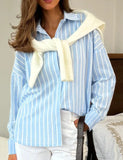 Purpdrank  Striped Shirt Long Sleeve Cardigan Jacket For Women's Autumn Fashion Lightweight Comfortable Single Breasted Commute Polo Shirt