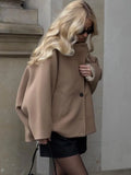 Purpdrank  Lapel Bat-Sleeve Woolen Coat Black Single Breasted Elegant Loose Thick Wool Short Overcoat French Autumn Winter Women's Outwear