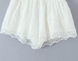 Purpdrank  Ballet Girl White Embroidery Hollow Out hole Spliced Lace Shorts Women Holiday Elastic Waist Short Pants With Linging