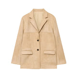 Purpdrank  New Autumn Women's Casual Sle Two-Button Long Sve Loose Suede Vesent Coat Flip Collar Polyester Fiber Faionable