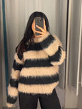 Purpdrank  Casual Mohair Stripe Sweater Women Loose Long Sleeve O-neck Loose Warm Pullover Female Fashion Autumn Sweaters Lady