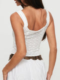 Purpdrank  Women Lace Tank Tops Sleeveless Square Neck Frill Trim Tie-up Front Crop Tops Button Down Shirts