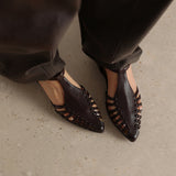 Purpdrank   Summer Women Sandals Genuine Leather Shoes for Women Pointed Toe Chunky Heel Shoes Elegant Cover Toe Slingback Hollow Sandals
