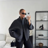 Purpdrank  Luxury Vintage Bomber Jacket Women Loose Thick Single-breasted Coat Pocket Spring Autumn Office Lady Coat Solid Clothes Trend