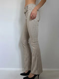 Purpdrank  Fashion Women's Striped Long Pants Metal Buckle Belt with Zipper Up Slim Fit Casual Female Trousers for Work Office Wear
