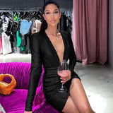 Purpdrank  New Fashion Spring Fall Women Sexy Low Cut Deep V-Neck Long Sleeve Dress Office Lady Wrap Hip Mini Skirt Casual Clothing Gift