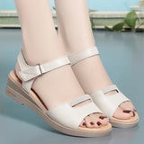 Purpdrank  Summer Soft Leather Women Sandals Fashion Wedges Soft Bottom Comfortable Casual Mother Shoes Open toe Anti-slip Sandals