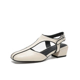 Purpdrank   Summer Women Shoes Split Leather Shoes for Women Square Toe Chunky Heel Women Sandals Retro Cover Toe Ankle Strap Shoes