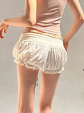 Purpdrank  Sweet Plaid Lace Trim Shorts Casual Loose Bandage Patchwork Low-Waisted Shorts Women 2025 Summer Fashion Streetwear Lady