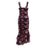 Purpdrank  Women's Sundress Elegant Party Bodycon Dress Colorful Printed Sleeveless Camisole Dress Ruffle Ruched Zipper Slim Fit Long Dress