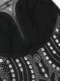 Purpdrank  Sexy see through rhinestone black summer dress women clothing backless club birthday party dress vestidos midi evening dresses