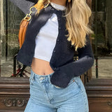 Purpdrank  Button Round Neck Woolen Cardigan Autumn Women's Lazy Casual Versatile Slim Short Coat Simple Solid Color Soft Long-sleeved Coat