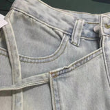 Purpdrank  Jean Shorts Women Summer Irregular Lace-up Fake Two Pieces Casual High Waist Korean Style Hot Sweet Demin Streerwear