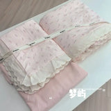 Purpdrank  Princess Style Bedding Sets Ruffle Lace Bow Quilt Cover Romantic Print Bedclothes Home Decor Woman Girl Bedroom Duvet Cover 4pcs
