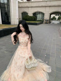 Purpdrank  French Elegant Summer Women Dress Chic Romantic Print Princess Evening Dress New Fashion Female Lace Patchwork Fairy Dress 2025