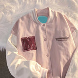 Purpdrank  Hong Kong Style Towel Embroidered Letter Jacket Versatile and Trendy Baseball Jacket for Couples on the Street