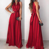 Purpdrank  Summer Casual Party Dress Elegant Deep V-neck Sleeveless Evening Dress Office Fashion Striped Hight Waist Pleat Long Dress
