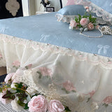Purpdrank  Princess Bed Skirt Sheet Summer Cool Bed Skirt Mattress Lace Bedsheet Not Stuffy Double King Bedspread With 2 Pillowcases
