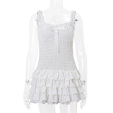 Purpdrank  y2k Dress Women Fairycore Clothes Sweetheart Neck Sleeveless Tiered Ruffle Hem Shirred Cami Dress Evening Party Dresses
