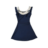 Purpdrank  Summer Lace Sly Sleeve Mini Dress for Women 2025 New Slim Waist A-line Dresses French Style Lady Dress for Party Club Wear
