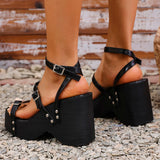 Purpdrank  Gothic Punk Chunky Platform Sandals for Women Buckle Strap Wedge Heel Sandals Woman 2025 Summer Thick Bottom Gladiator Shoes