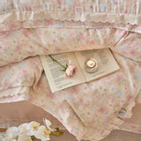 Purpdrank  Vintage French Country Rustic Style Floral Bedding Set 100% Cotton Double Layer Crinkle Yarn Duvet Cover Bed Sheet Pillowcases