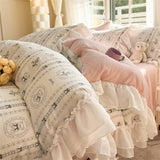 Purpdrank  Korean Princess Style Bedding Set With Lace Skin-friendly Soft Duvet Cover Set Bed Sheet Pillowcases Comforter Four Piece Sets