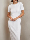 Purpdrank  Women Elegant Slim Bodycon Midi Party Dress Short Sleeve Solid Cable Knit Dress