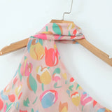 Purpdrank  Sexy Halter Collar Pink Gradient Tie dye print Cross lacing up Bow Backless Sling Dress Women Irregular Mini Dresses Robe