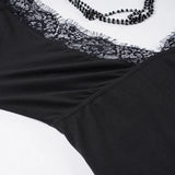 Purpdrank  Gothic Lace Trim Bodycon Dress Elegant Fashion Dark Slim-Fitting Solid Deep V-Neck Long Flare Sleeve Maxi Dresses Women