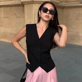 Purpdrank  Summer New Product Retro Black Short Suit Waist Vest Cardigan Sleeveless Vest Top Vest Foreign Style Fresh and Fashionable