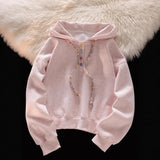 Purpdrank  Pink White Colorful Hooded Sweatshirt for Women Chic Loose Top High-End Fashionable Style