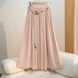 Purpdrank  High Waist Cotton and Linen Bohemian Women's Long Skirts Sashes 2025 New Spring Summer Vintage Solid Pleated Skirts