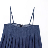 Purpdrank  Women's Denim Spaghetti - Strap Mini Dress Pleated Design for a Casual and Stylish Look