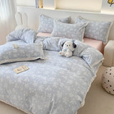 Purpdrank  Princess Style Print Bedding Sets Ruffle Lace Bow Quilt Cover Romantic Bedclothes Home Decor Woman Girl Bedroom Duvet Cover 4pcs