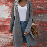 Purpdrank  Women's Casual Long Knitted Cardigan round Ne ort Sve Street Sle Regular Fit Long Sweater for Young Women 25-29