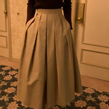 Purpdrank  Vintage Women's Pleated Skirts 2025 New Spring Summer Korea Style High Waist Solid Straight A-line Midi Skirts Female