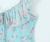 Purpdrank   2 colors Sexy Floral Print Bow V neck Ruffles Strap Sling Dress Women Backless Slim Waist Mini Sleeveless Tank Dresses Robe