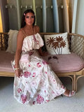 Purpdrank  Chic Strap Sleeveless Backless Crop Tops A-line Long Skirts Suits Elegant Printed Skirts Sets for Women 2025 New Vacation Outfit