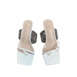 Purpdrank  Transparent Slippers Shoes Slipers Women Slides Square Toe Fashion Heeled Mules Low 2025 Luxury High PU Fabric Scandals Rubber R