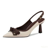 Purpdrank  Elegant bow thin heel pointed toe shallow mouth single shoe color blocked simple casual fashionable women's shoes